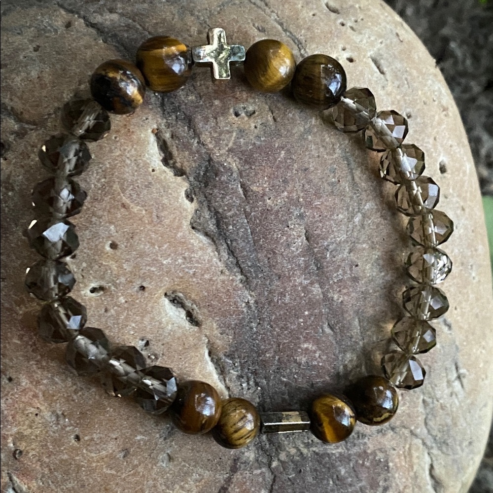 “Faith Over Fear”Tiger’s🐅Eye👁️ Crystal Clear Brown👁️Eyed Bracelet